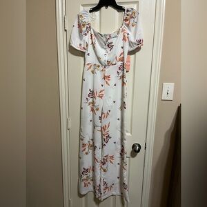 Gianni Bernini White Floral Puff-Sleeve Jumpsuit